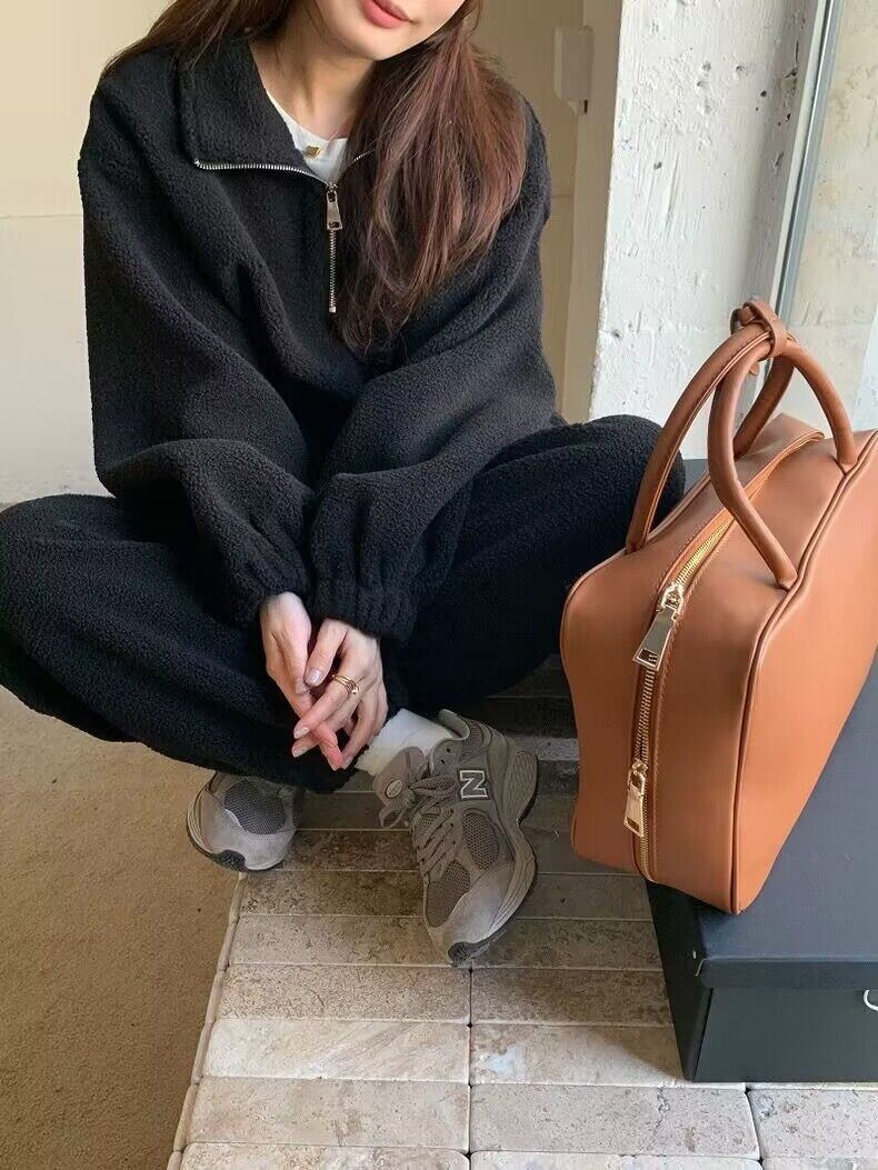 ボア フリース セットアップ プルオーバー ハーフジップ パンツ