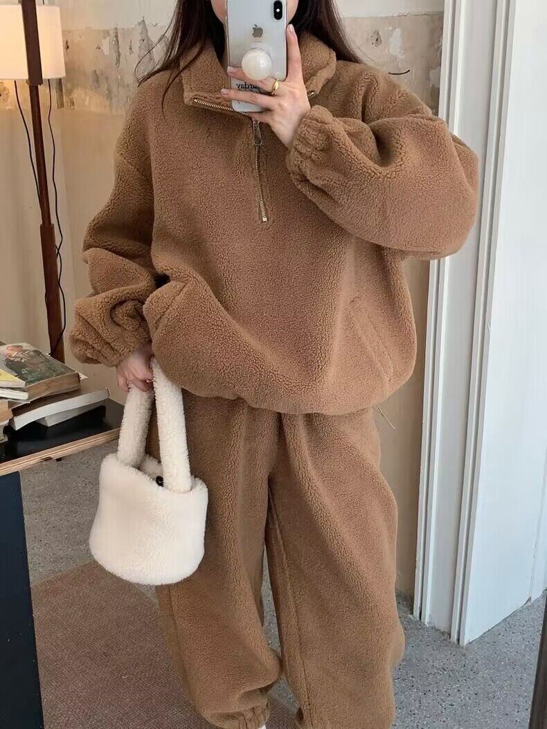 ボア フリース セットアップ プルオーバー ハーフジップ パンツ