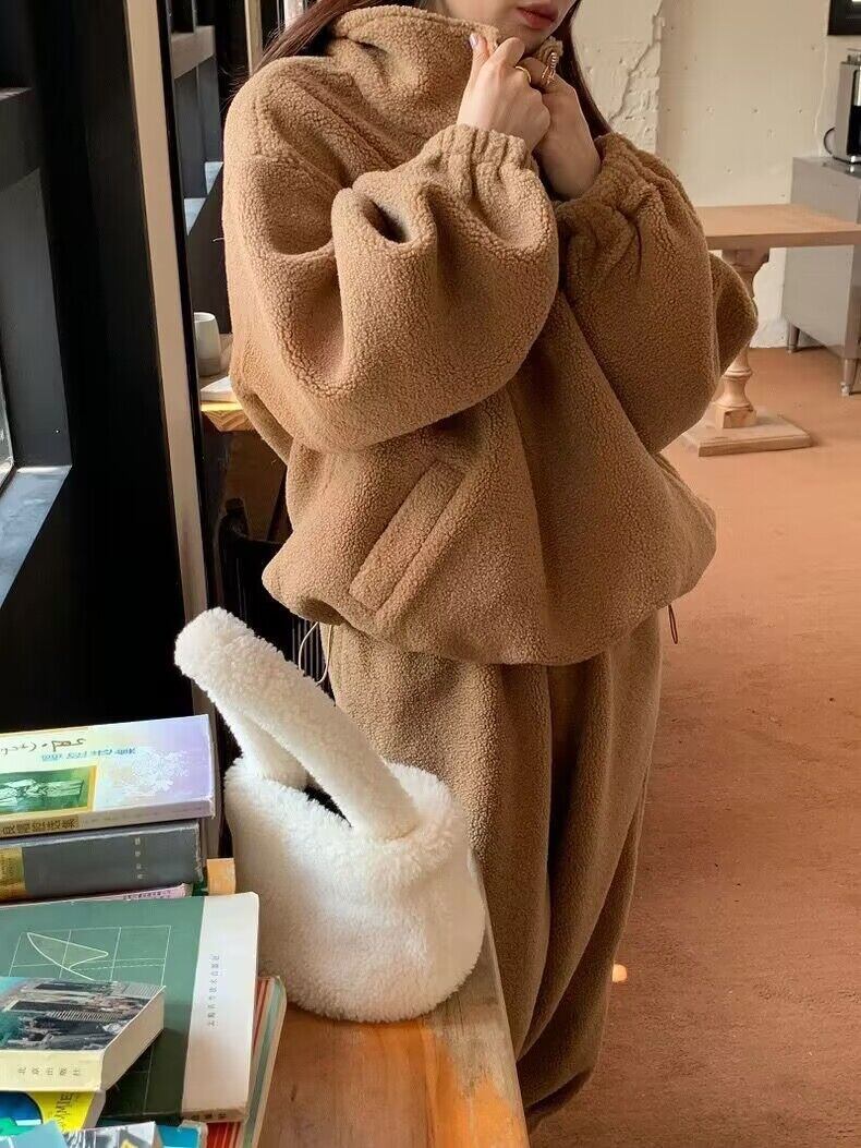 ボア フリース セットアップ プルオーバー ハーフジップ パンツ