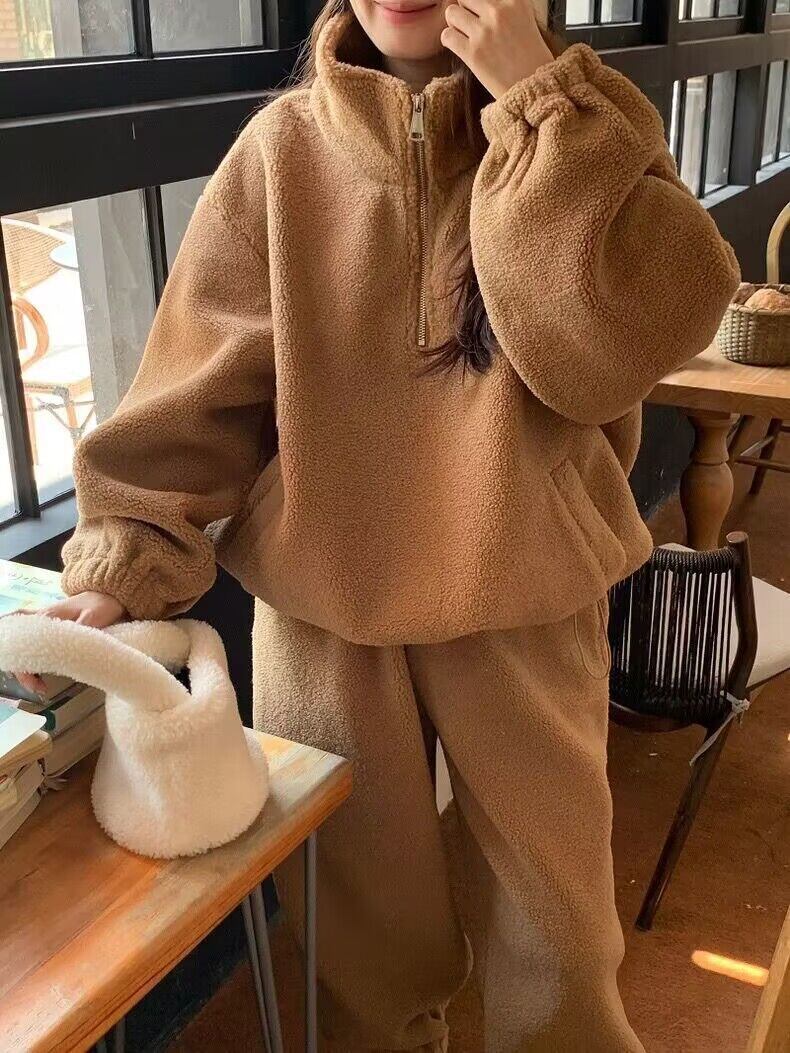 ボア フリース セットアップ プルオーバー ハーフジップ パンツ