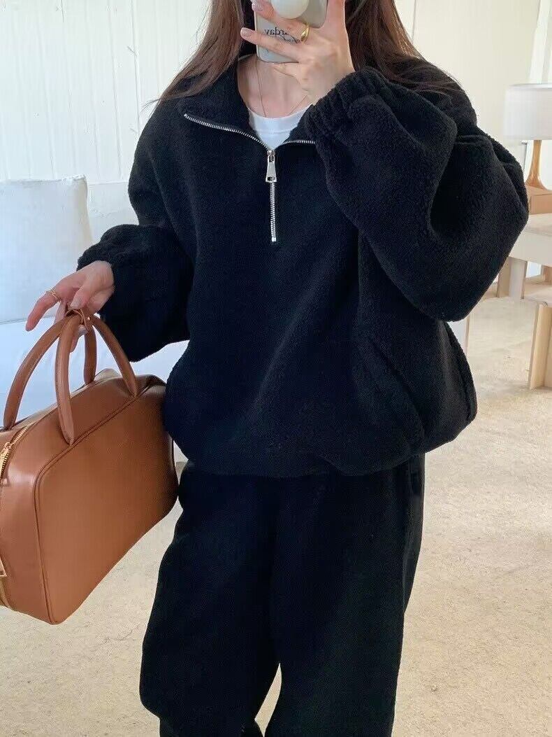 ボア フリース セットアップ プルオーバー ハーフジップ パンツ