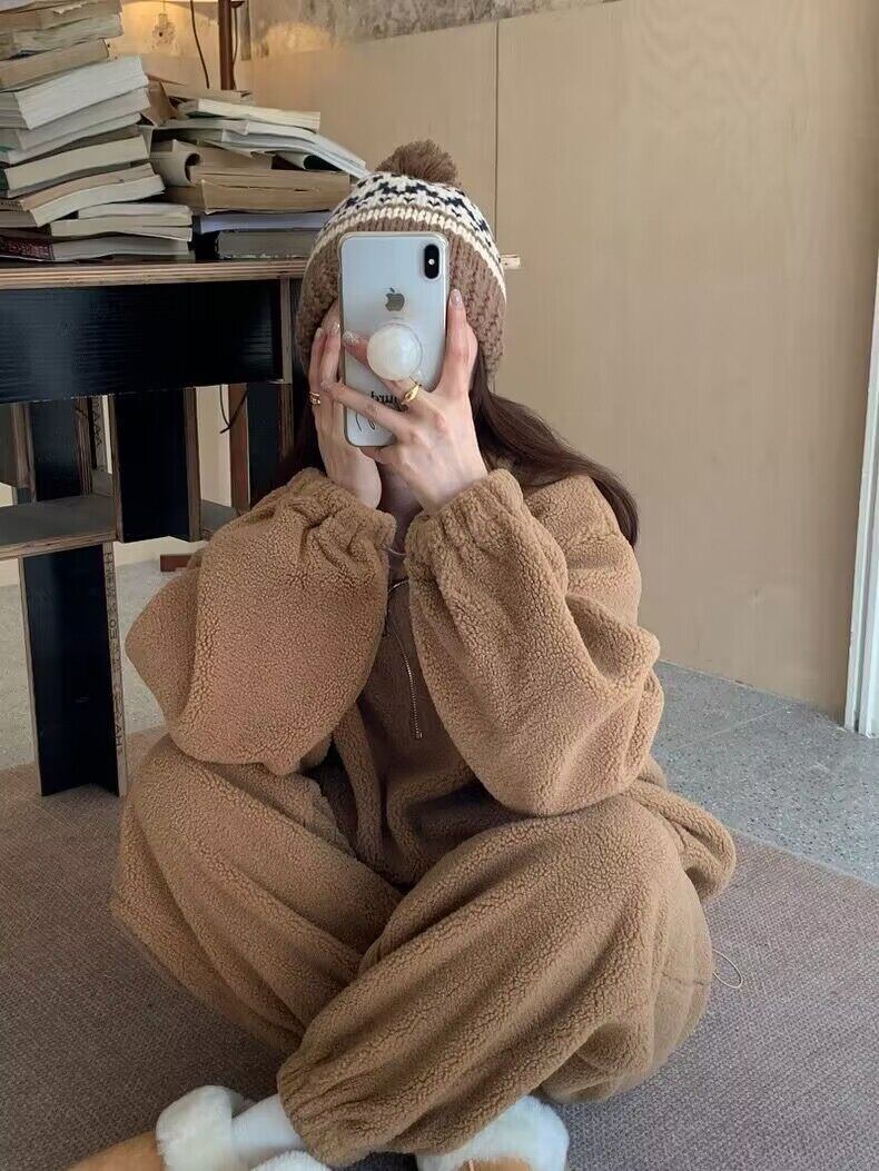 ボア フリース セットアップ プルオーバー ハーフジップ パンツ