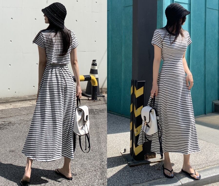 バックスリット スリムタック フレア ワンピースタイプ