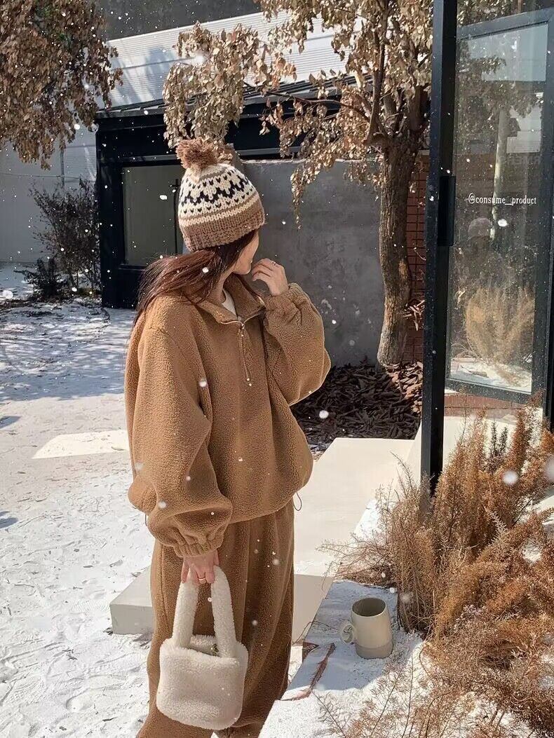 ボア フリース セットアップ プルオーバー ハーフジップ パンツ