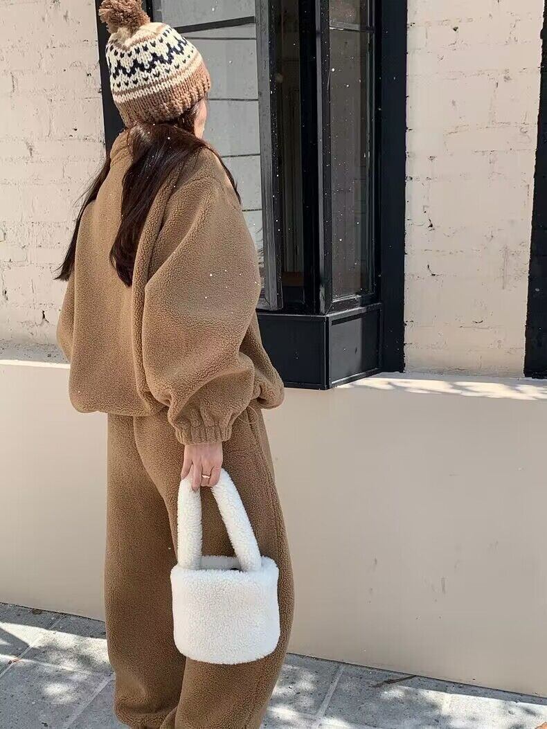 ボア フリース セットアップ プルオーバー ハーフジップ パンツ