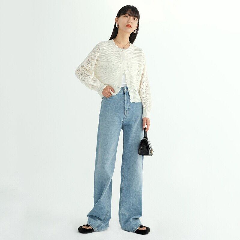オシャレ　ホワイト　長袖　カーディガン　かぎあみ