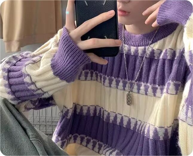 韓国系ユニセックスセーター カップルコーデ