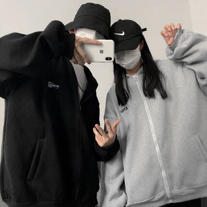 ジップパーカー ワンポイント ロゴ オーバーサイズ 全3色 韓国