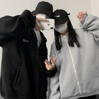 ジップパーカー ワンポイント ロゴ オーバーサイズ 全3色 韓国