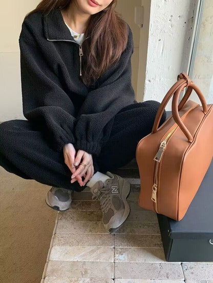 ボア フリース セットアップ プルオーバー ハーフジップ パンツ