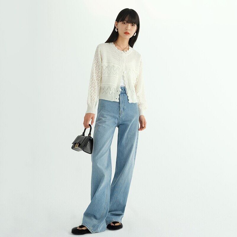 オシャレ　ホワイト　長袖　カーディガン　かぎあみ