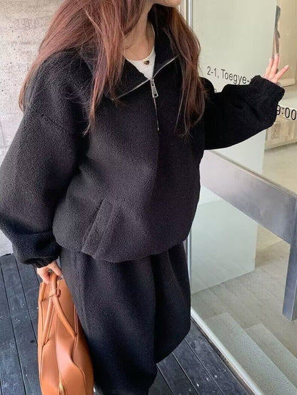 ボア フリース セットアップ プルオーバー ハーフジップ パンツ