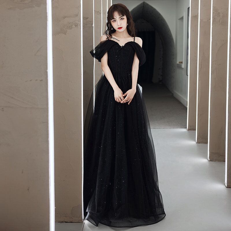 パーティードレス 結婚式 エレガント ブラック ロング 韓国
