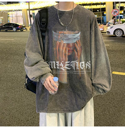 ロンT ストリート ヴィンテージ風 プリント ルーズ クール