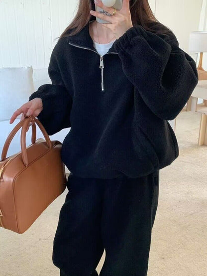 ボア フリース セットアップ プルオーバー ハーフジップ パンツ