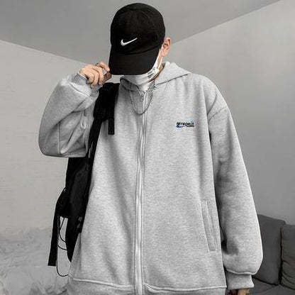 ジップパーカー ワンポイント ロゴ オーバーサイズ 全3色 韓国