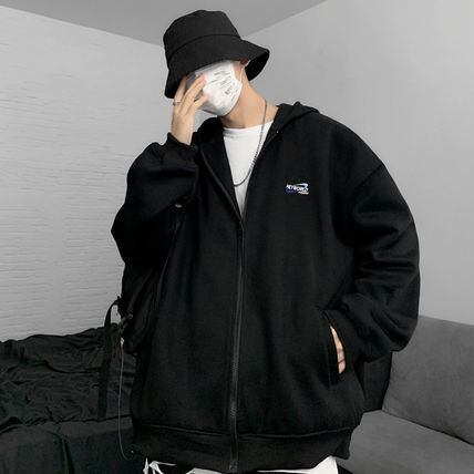 ジップパーカー ワンポイント ロゴ オーバーサイズ 全3色 韓国