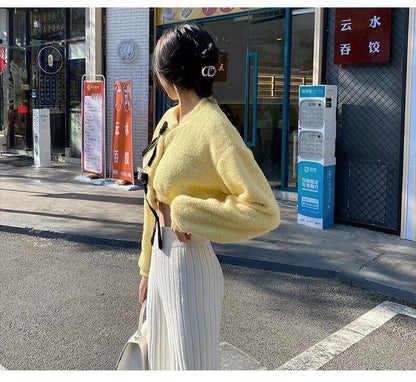 おリボン　スター　デザイン　　ニット　　長袖カーディガン
