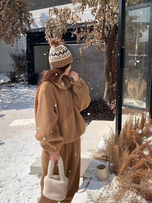 ボア フリース セットアップ プルオーバー ハーフジップ パンツ